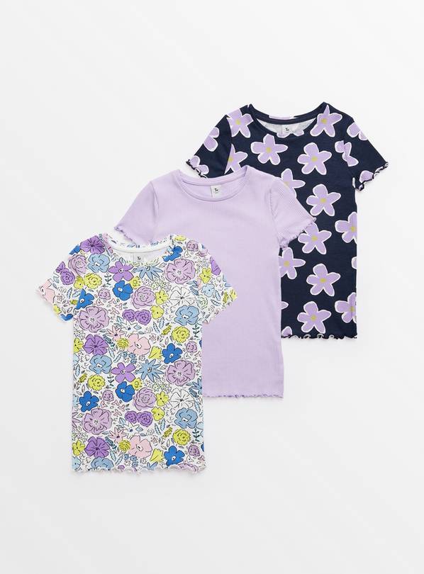 Lilac Mixed Ribbed T-Shirts 3 Pack 10 years